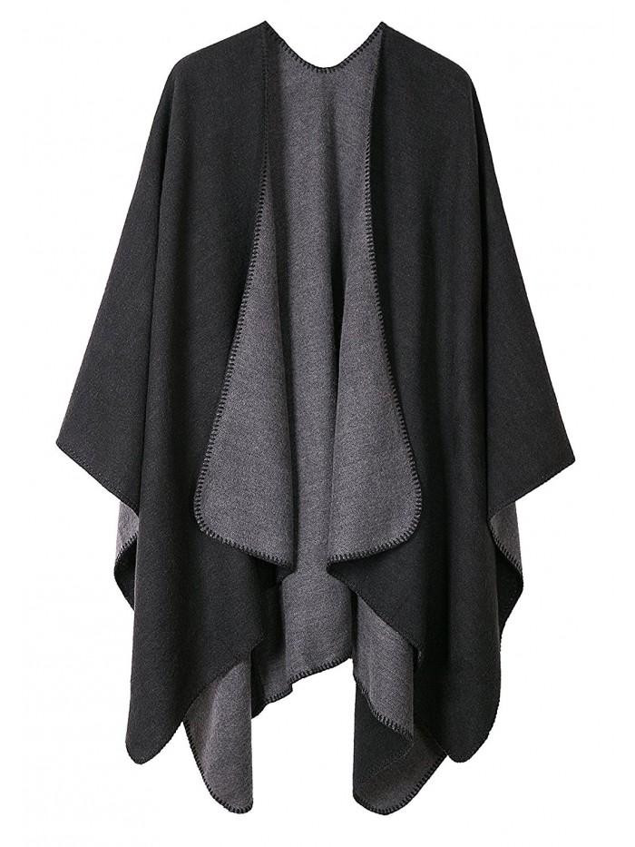 Urban CoCo Women's Color Block Shawl Wrap Open Front Poncho Cape - Black-series 7 - CT1859CUIDN