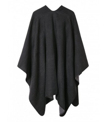 Women's Color Block Shawl Wrap Open Front Poncho Cape - Black-series 7 ...