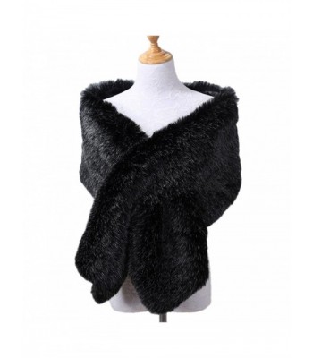 Xoemir 2017 Women Evening Fox Fur Bridal Cape Wedding Shawl Stole Winter Scarves - Style2 Black/White-2 - C8188QHHSGU