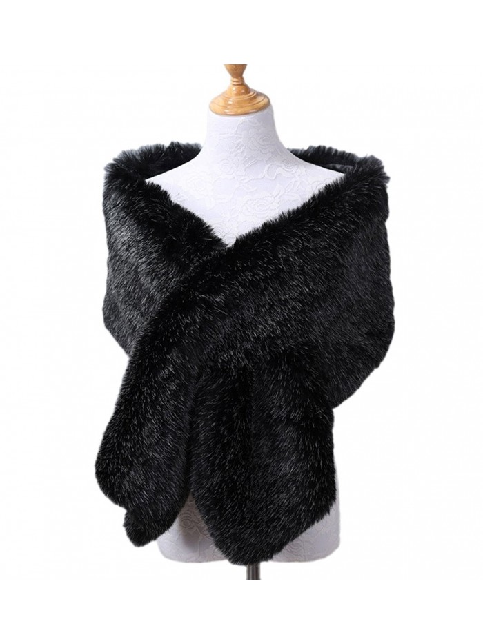 Xoemir 2017 Women Evening Fox Fur Bridal Cape Wedding Shawl Stole Winter Scarves - Style2 Black/White-2 - C8188QHHSGU