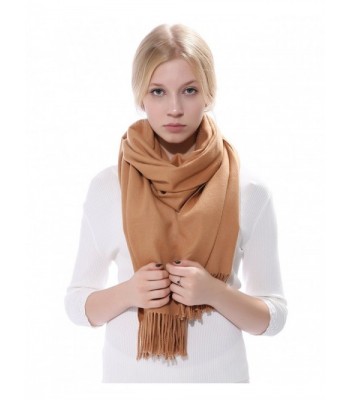 Anboor Women's Cashmere Feel Winter Thick Blanket Stole Scarf with Tassel Solid Color Large Warm Shawl - Camel - C21866XYZKD