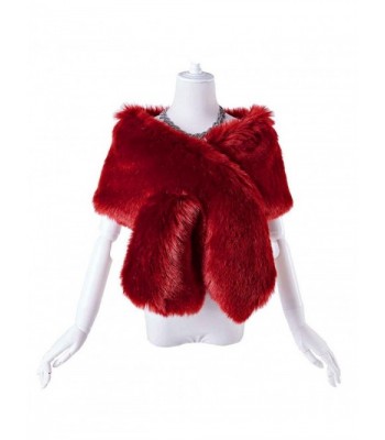 Changuan Women's Winter Fake Faux Fur Scarf Wrap Collar for Wedding Bridal Evening Shawl - Burgundy - CT189T295KY
