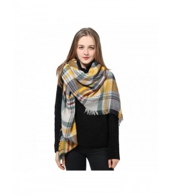 Blanket Scarf Womens Plaid Scarf Scarves for Women Checked Winter Scarf Shawls and Wraps - B: Yellow Scarf - CZ187HZI09M