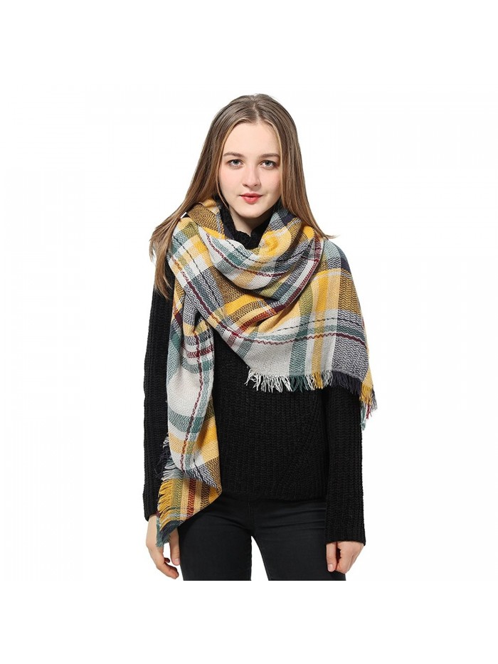 Blanket Scarf Womens Plaid Scarf Scarves for Women Checked Winter Scarf Shawls and Wraps - B: Yellow Scarf - CZ187HZI09M