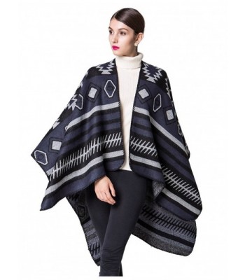 LOHASCASA Women's Printed Knitted Cashmere Cardigan Shawl Wrap - Blue Series 5 - CC184UYCMTD