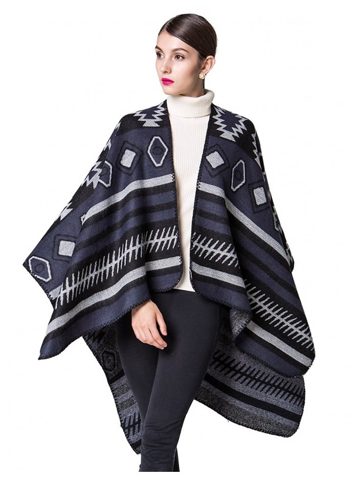 LOHASCASA Women's Printed Knitted Cashmere Cardigan Shawl Wrap - Blue Series 5 - CC184UYCMTD