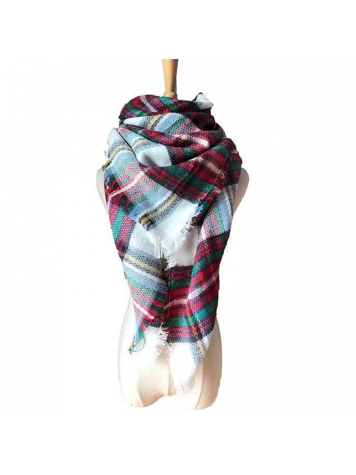 HOTINS Womens Oversized Blanket Scarf Stylish Warm Tartan Plaid Scarf Gorgeous Wrap Shawl - 11-white & Red - C4186M43R2I