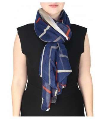 Fun Sheer Multicolored Striped Chevron Design Scarf/wrap w/ Colorful Border - Navy and Rust - CN11JEDJN81