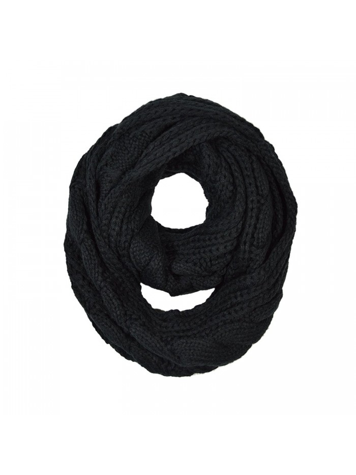 TrendsBlue Premium Winter Twist Knit Warm Infinity Circle Scarf - Diff Colors - Black - CR11GQH9545