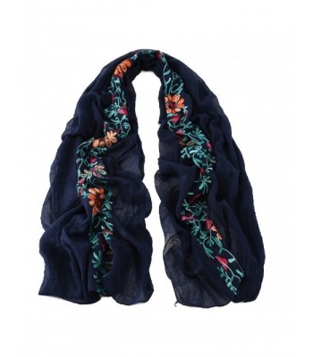 Womens Fashion Scarves Oversized Shawl Wrap Warm Linen Soft Long Scarf for Winter - Navy Blue - CE187QIH95T