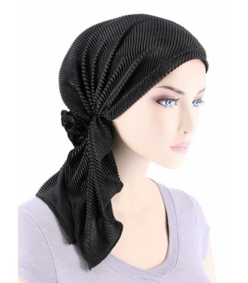 Turban Scarves Pre Tied Bandana Cancer - 01- Plisse Black (Plisse Satin) - CH183CIIS20