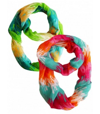 Peach Couture Trendy Abstract Multicolored Paint Design Infinity Loop Scarf/wrap - Green and Pink Orange - C211OJ1BBRJ