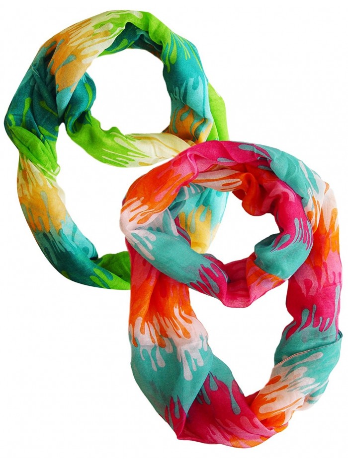 Peach Couture Trendy Abstract Multicolored Paint Design Infinity Loop Scarf/wrap - Green and Pink Orange - C211OJ1BBRJ