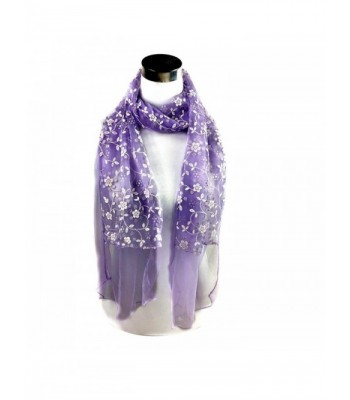 Emubody Lady Fashion Embroidered Scarf Lace Sheer Burntout Floral Mantilla Shawl Wrap - Purple - CF12O4N2REF