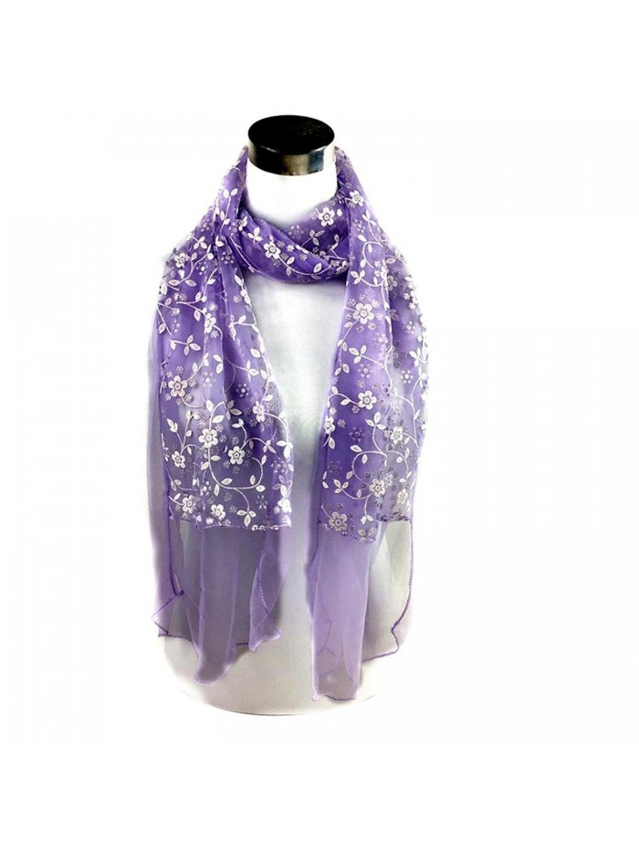 Emubody Lady Fashion Embroidered Scarf Lace Sheer Burntout Floral Mantilla Shawl Wrap - Purple - CF12O4N2REF
