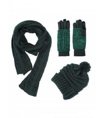 Knit Hat/Scarf/Gloves Set- Women Men Unisex Cable Knit Winter Cold Weather Gift Set - Forest Green - CP187MXX89U