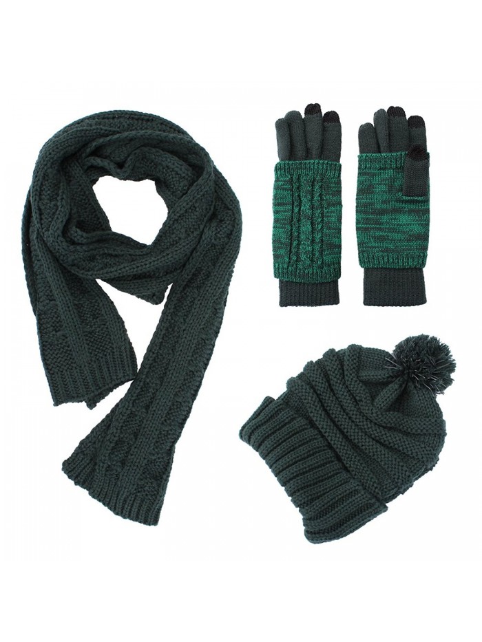 Knit Hat/Scarf/Gloves Set- Women Men Unisex Cable Knit Winter Cold Weather Gift Set - Forest Green - CP187MXX89U