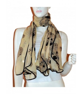 Scarf_tradinginc Aztec Skull Chiffon Silk Feel Scarf Wrap Swimwear Cover-up - Beige - CU11JXH3PQJ