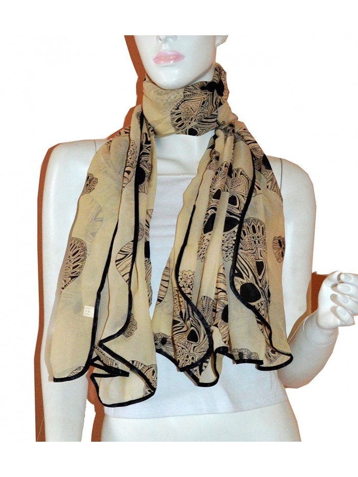 Scarf_tradinginc Aztec Skull Chiffon Silk Feel Scarf Wrap Swimwear Cover-up - Beige - CU11JXH3PQJ