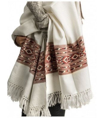 100% Lambswool Women Oversized Large Scarf Shawl White Cream Winter Camp Blanket - C912KIW3E2R