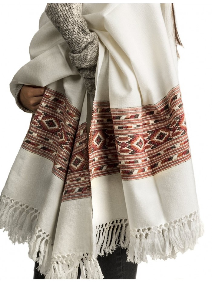 100% Lambswool Women Oversized Large Scarf Shawl White Cream Winter Camp Blanket - C912KIW3E2R