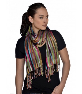 Amtal Multi Color Techno Stripes Casual Soft Lightweight Oblong Scarf w/Tassels - CF11CD1ZMVN