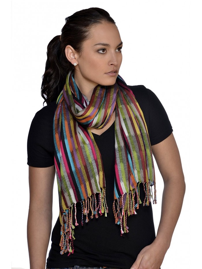 Amtal Multi Color Techno Stripes Casual Soft Lightweight Oblong Scarf w/Tassels - CF11CD1ZMVN