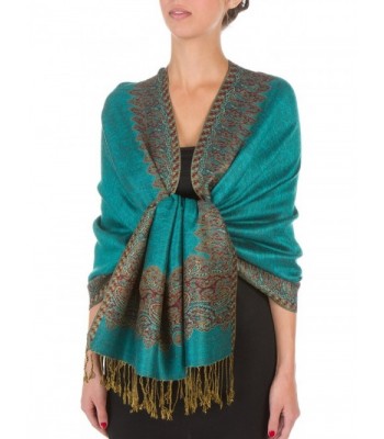 Sakkas 70 x 28-Inch Border Pattern Layered Woven Pashmina Shawl Scarf Wrap Stole - Sea Green - C6113KBJRDJ