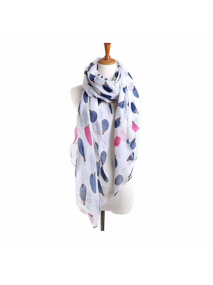 Deamyth Women Hedgehog Printing Voile Scarf Wraps Shawl Headscarf - White - CY12NYF93AM