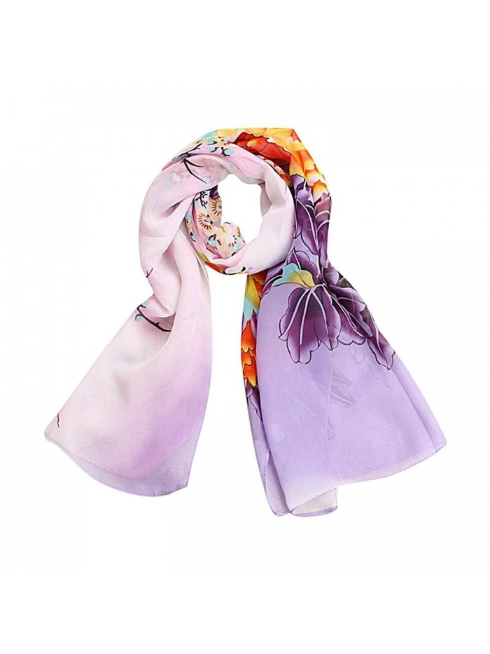 WensLTD Hotsale! Women Peony Flower Scarf Shawl Scarf - Purple - CS125Q2EXS3