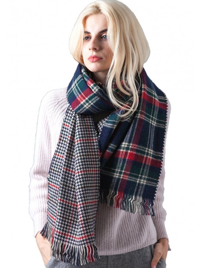 MissShorthair Fashion Unisex Winter Tartan Blanket Scarf Oversized Shawl - 37 Dark Blue&green - C2188XZMU7X