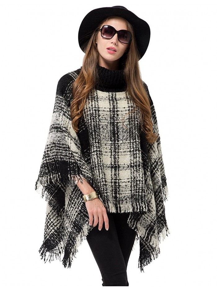 OTIOTI Knitted Pullover Sweater Turtleneck - A002black and White Plaid - CC186MIEN34
