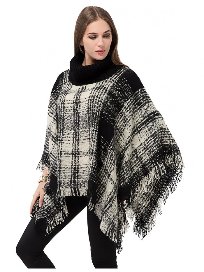 Knitted Pullover Sweater Turtleneck - A002black and White Plaid ...