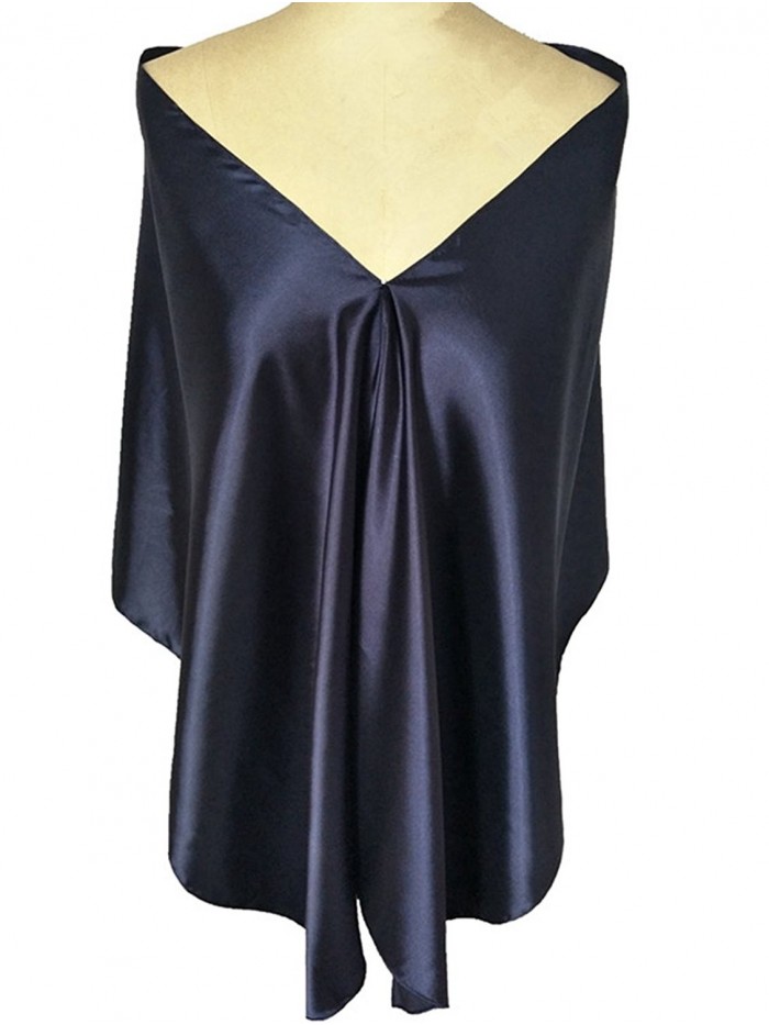 Future Girl Champagne Silk Satin Shawl Wrap Women's Long Soft Rectangle Scarves - Navy - CK12N41N7SS