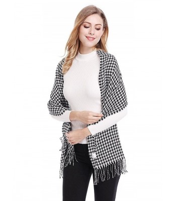 Womens Houndstooth Twisted Tassels Swallow in Cold Weather Scarves & Wraps