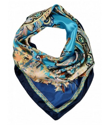 Love Lakeside Women's Satin Large Square Silk Feel 35 x 35 inch Classic Scarf - Teal Blue 2 - C7182ZTYXAA