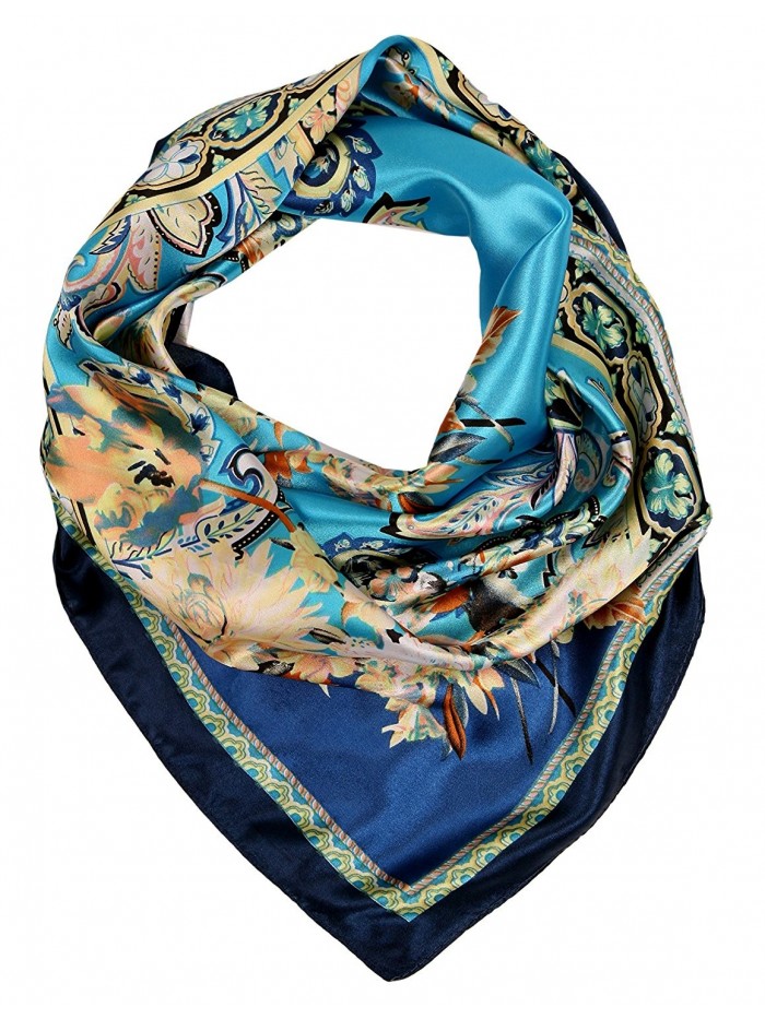 Love Lakeside Women's Satin Large Square Silk Feel 35 x 35 inch Classic Scarf - Teal Blue 2 - C7182ZTYXAA