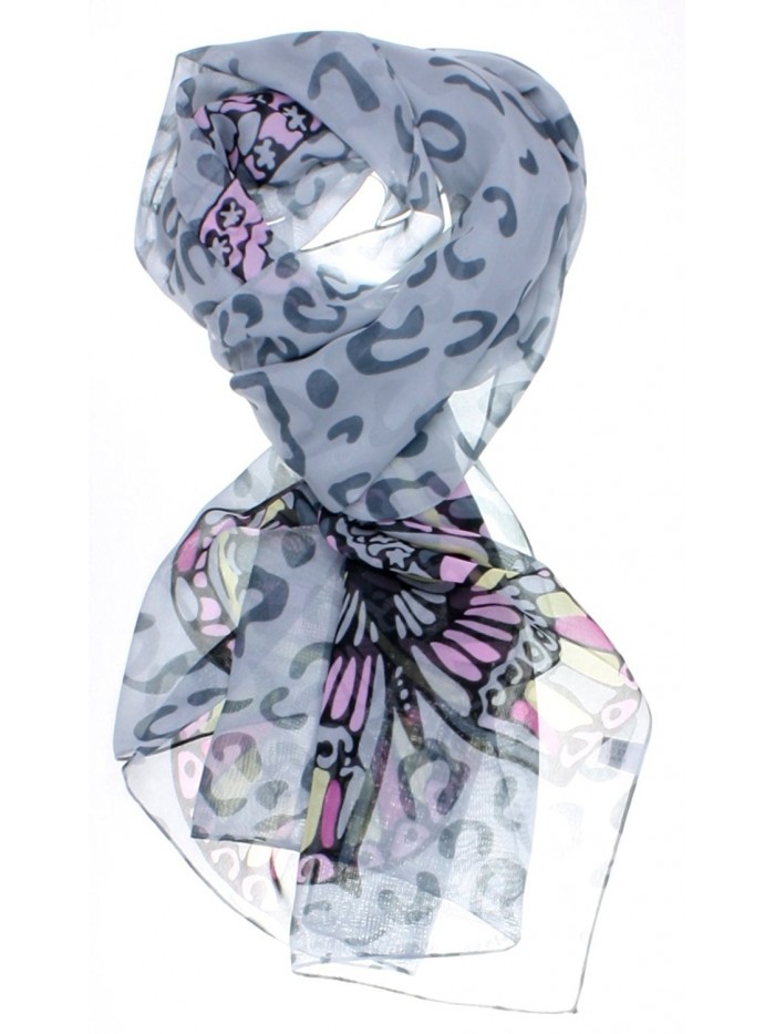 ForeverScarf Silk Thin Neckerchief Scarf with Animal Print and Butterfly - Grey - CC110Y2RSDX