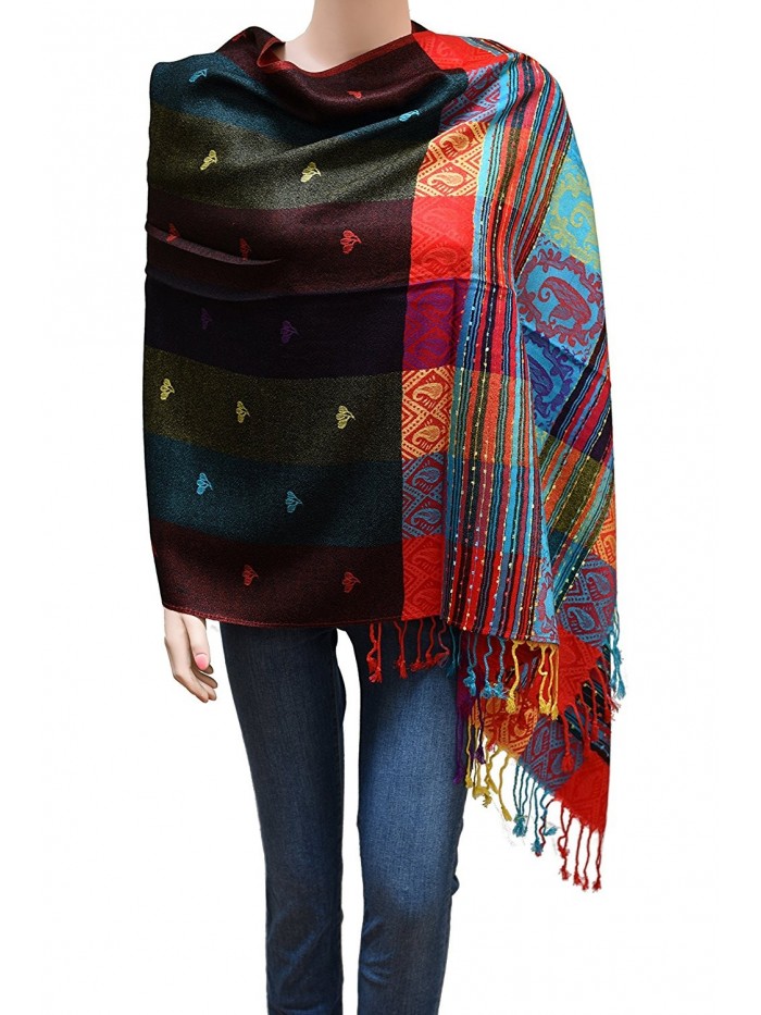 Flyingeagle Trade Women Rainbow Colorful Silky Pashmina Shawl Scarf Wrap - Black - CG183R90CKD