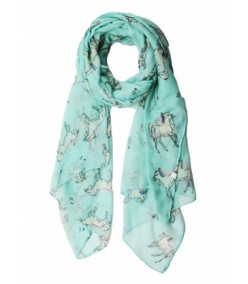 Womens Lightweight Scarf Shawl with Unicorn Horse Print by MissShorthair - Green - CR183IO05XZ