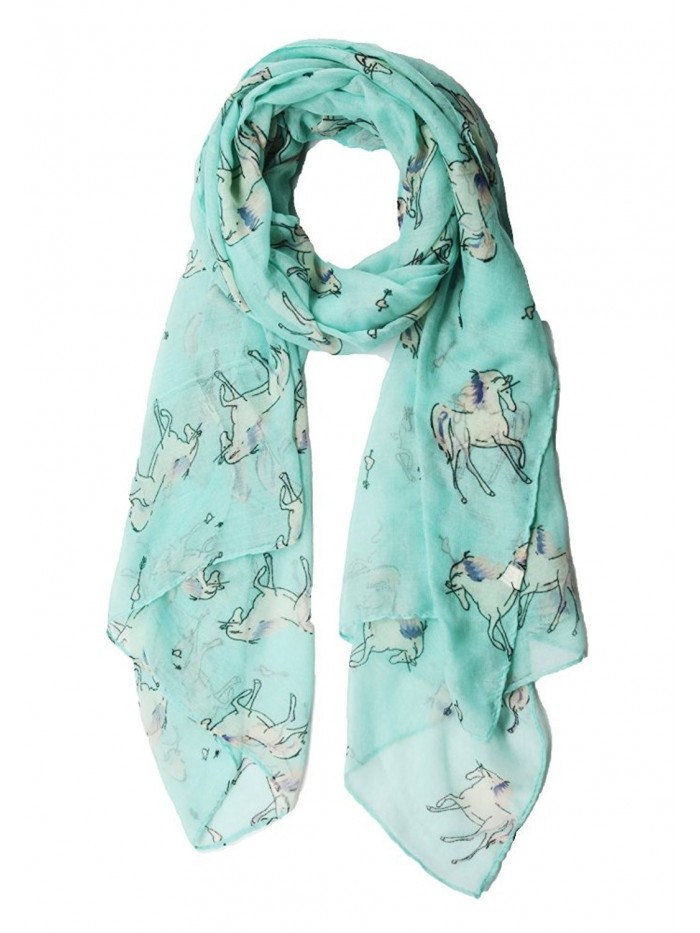 Womens Lightweight Scarf Shawl with Unicorn Horse Print by MissShorthair - Green - CR183IO05XZ