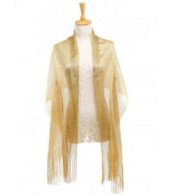 1920s Gatsby Weddings Evening Scarfs-Sheer Glitter Sparkle Piano Shawl Wrap for Evening Dress - Metallic Gold - CA184X07L7L