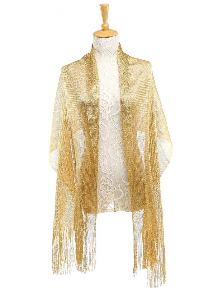 1920s Gatsby Weddings Evening Scarfs-Sheer Glitter Sparkle Piano Shawl Wrap for Evening Dress - Metallic Gold - CA184X07L7L