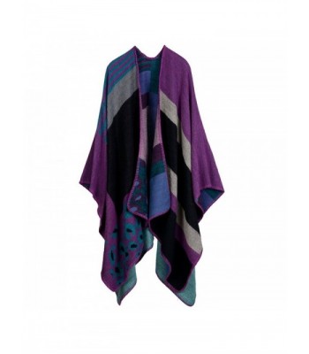 Ladies/Women's Winter Reversible Oversized Wrap Poncho Cape Shawl Cardigans - Purple-16034 - CY12LY37U6P