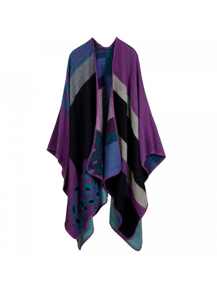 Ladies/Women's Winter Reversible Oversized Wrap Poncho Cape Shawl Cardigans - Purple-16034 - CY12LY37U6P