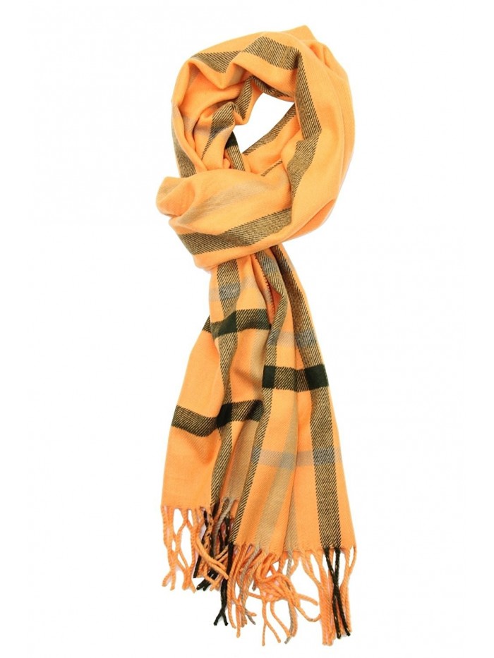 Achillea Classic Cashmere Feel Tartan Plaid Checked Winter Warm Scarf Unisex - Orange With Black - CT186ACTGS2