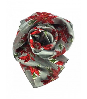 Christmas Scarf - Christmas Candycane- Poinsettia w/ Gift Box By Crown - Poinsettia Silver - CU12MX41NRJ