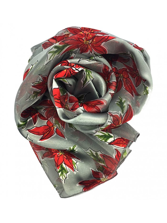 Christmas Scarf - Christmas Candycane- Poinsettia w/ Gift Box By Crown - Poinsettia Silver - CU12MX41NRJ