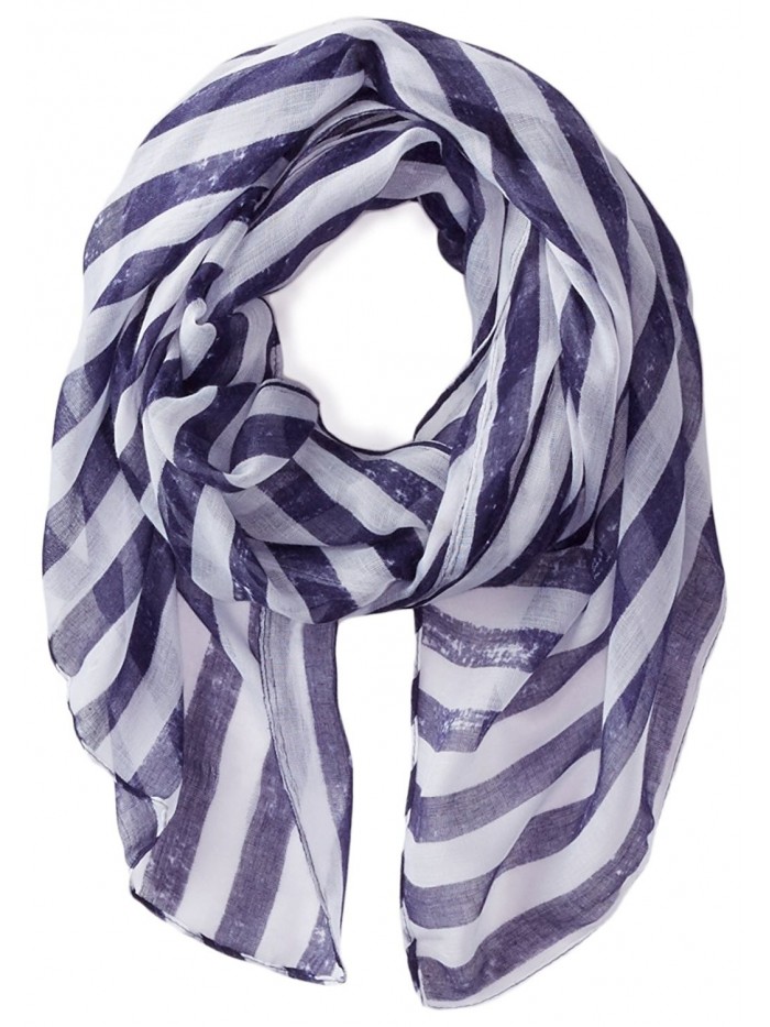 D&Y Women's Washed Stripe Americana Scarf with Fringe - Blue - C311A0SHGJL