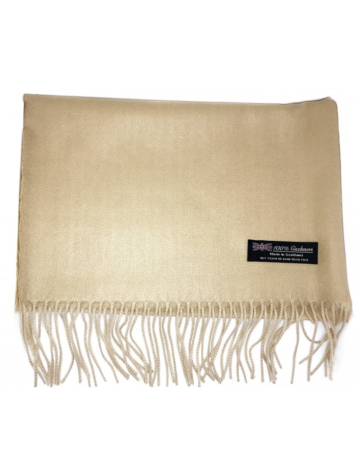 Ultra Soft Luxurious Cashmere Winter Scarf Made in Scotland Men Women Solid Plaid - Tan - CF188AC4W0H